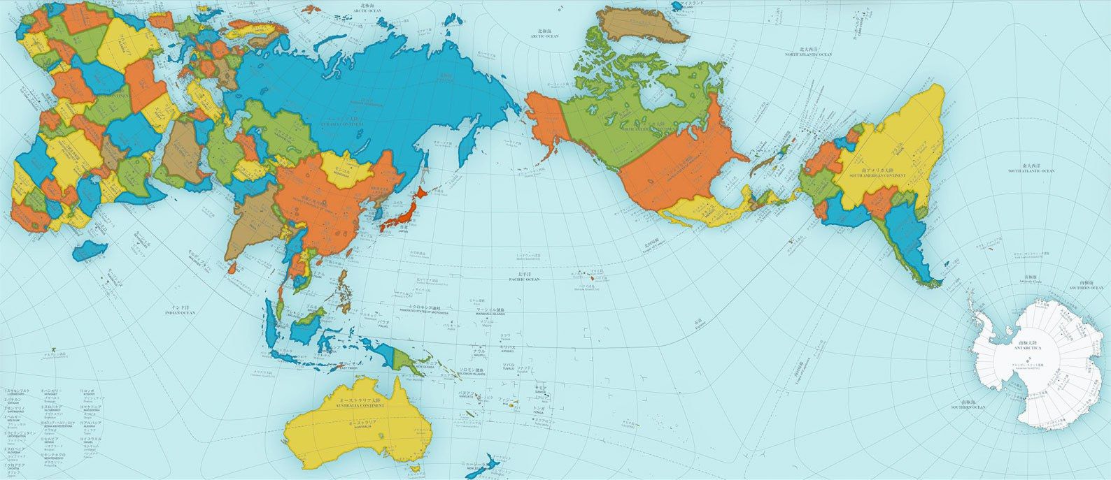 World Mercator map projection with true country size and shape