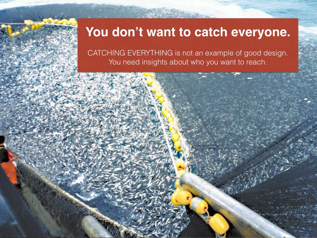 Slide image: huge net catching fish and the headline You Don't Want to Catch Everyone