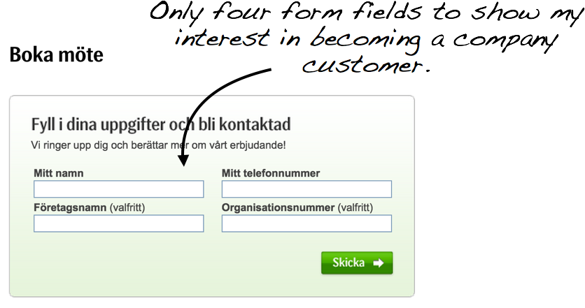 Screenshot of web form indicating only 4 form fields to express interest in becoming a customer.