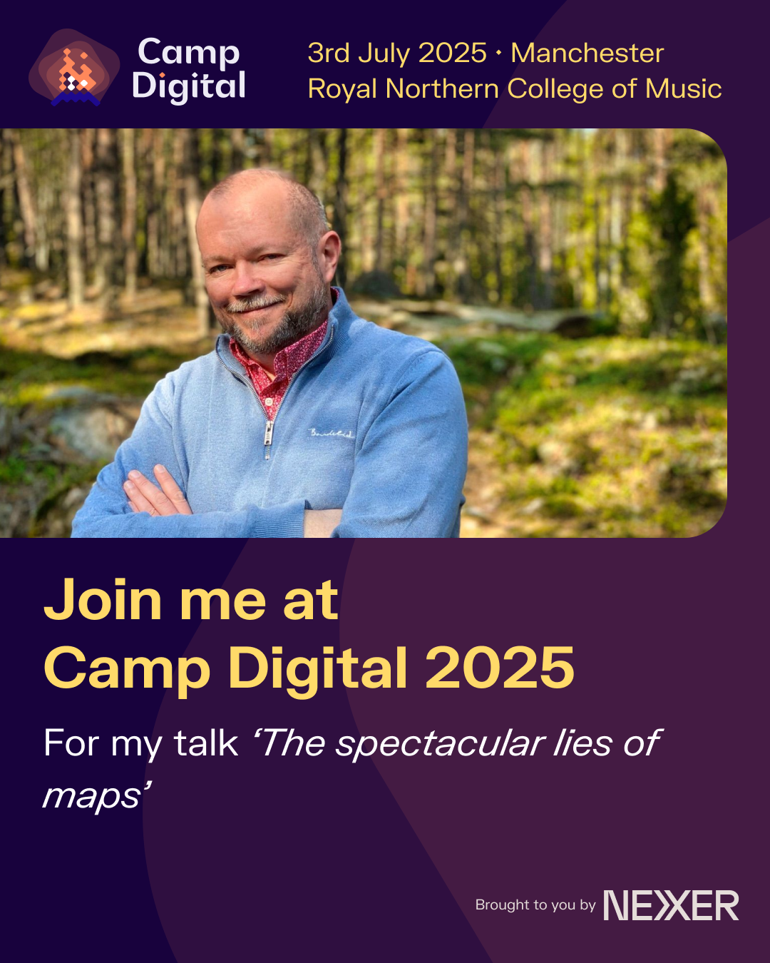 Social media card promoting Per Axbom's participation at Camp Digital.
