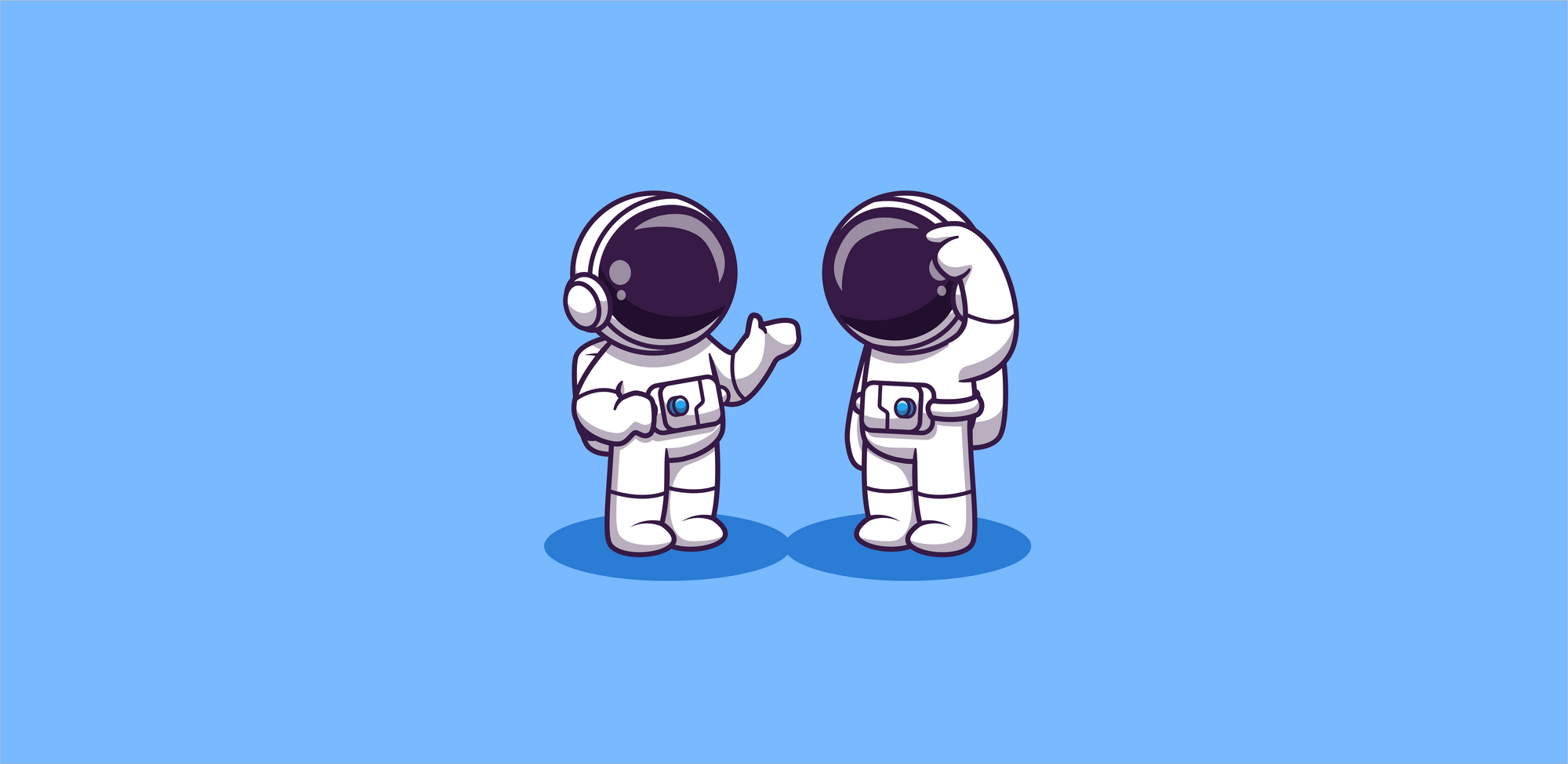 Illustration of two astronauts engaged in conversation.