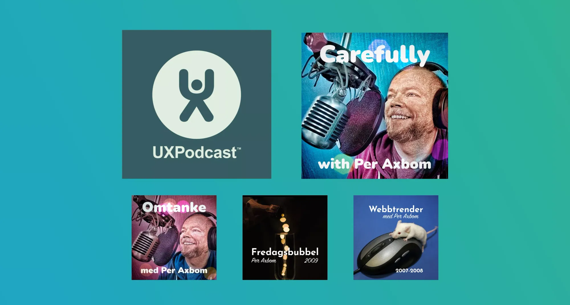Covers for five different podcasts hosted by Per Axbom